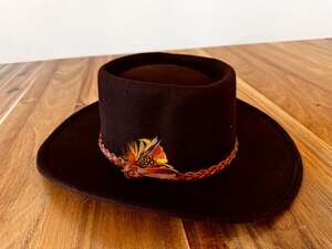 Vintage Miller 100% Wool Brown Cowboy Hat with Braided Band and Feather